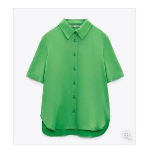 Zara Green Short Sleeve Satin Blouse